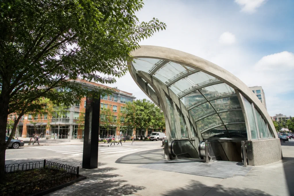 Navy Yard–Ballpark Metro station entrance near Navy Yard restaurants