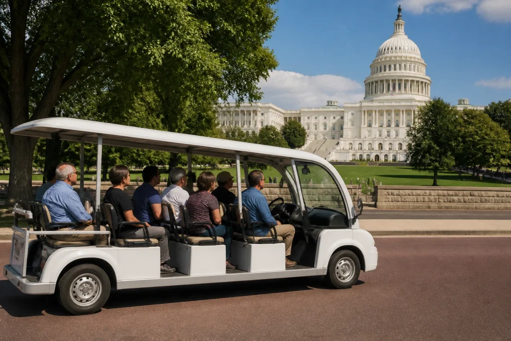 Small electric sightseeing vehicle near the United States Capitol in Washington DC