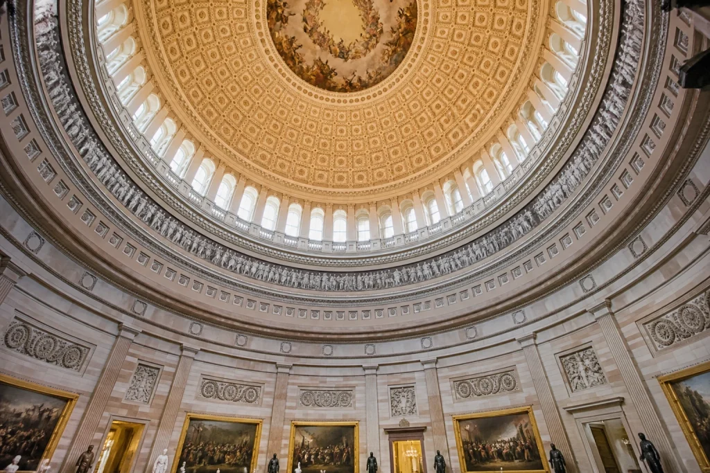 Interior view looking up inside the U.S. Capitol Rotunda