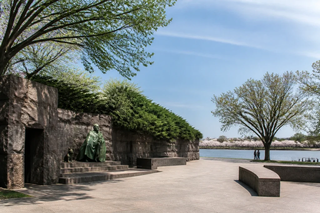 Outdoor paths at the Franklin Delano Roosevelt Memorial beside the Tidal Basin