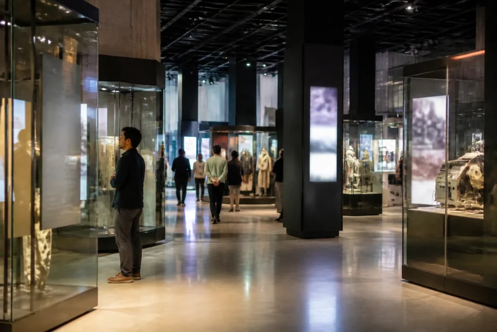 Exhibition gallery inside the International Spy Museum