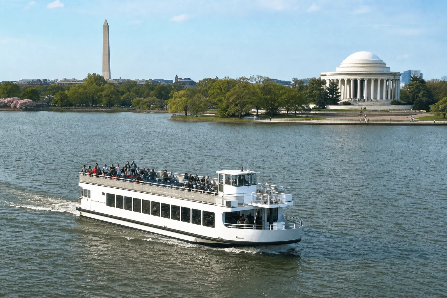 Sightseeing boat cruising on the Potomac River in Washington DC