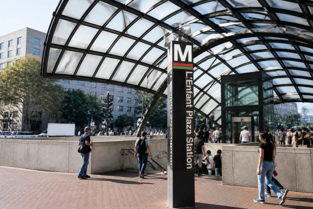 L'Enfant Plaza Metro entrance near the National Air and Space Museum