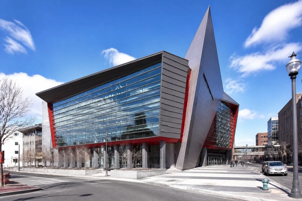Modern exterior of the International Spy Museum near Southwest Washington, DC