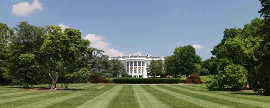The White House exterior in Washington DC, a landmark associated with the donut tour route