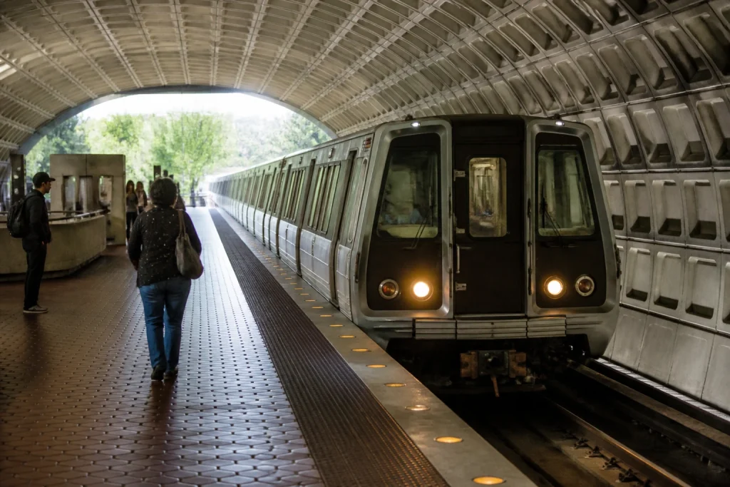 Metrorail train at a Washington DC Metro station