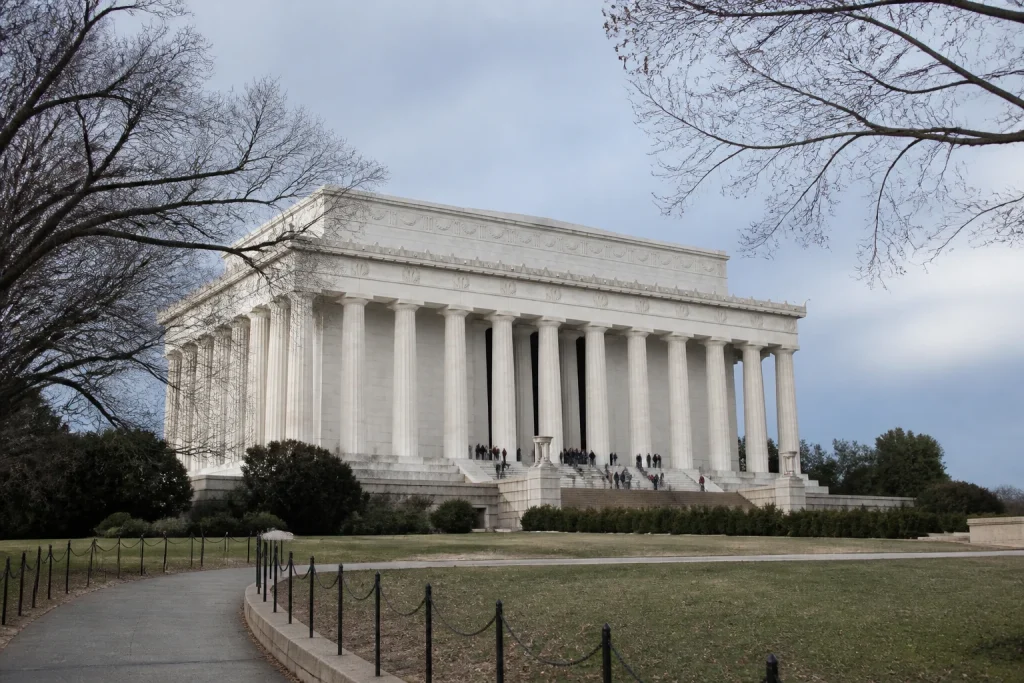 Lincoln Memorial exterior with bare trees in December