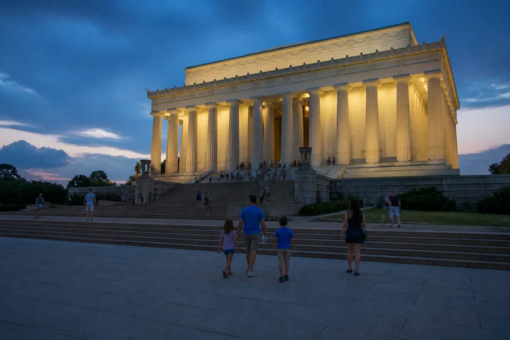 Lincoln Memorial exterior at blue hour in Washington, DC