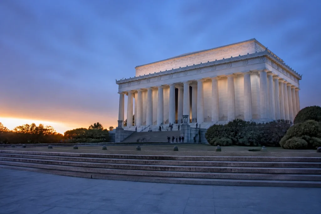 Lincoln Memorial columns and steps before sunrise in Washington DC