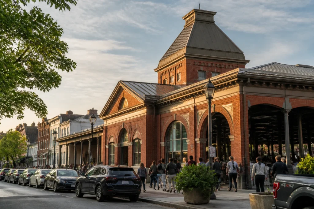 Historic exterior of Eastern Market in Washington DC's Capitol Hill neighborhood