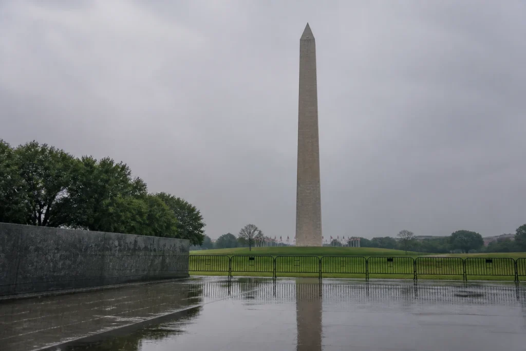 Washington Monument on a wet, rainy day in Washington DC