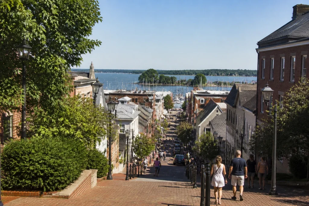 Walkable downtown Annapolis streetscape near the waterfront