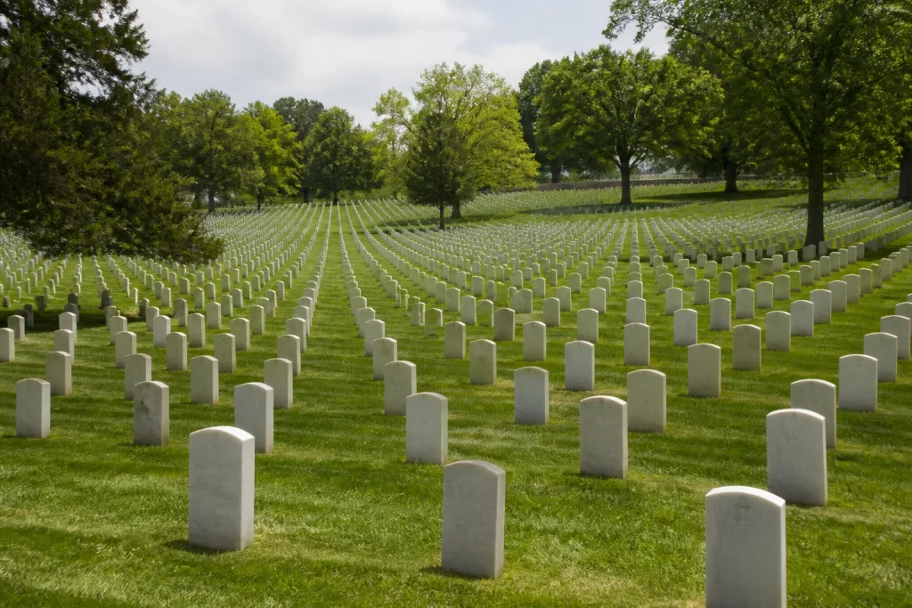 Historic grave markers at Gettysburg National Cemetery.