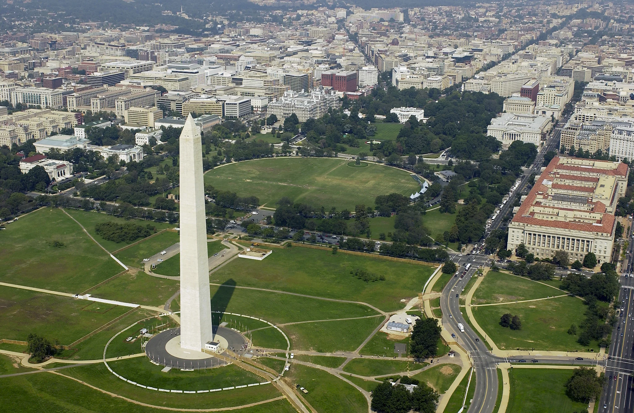 Washington Monument rising above the National Mall lawn in Washington DC