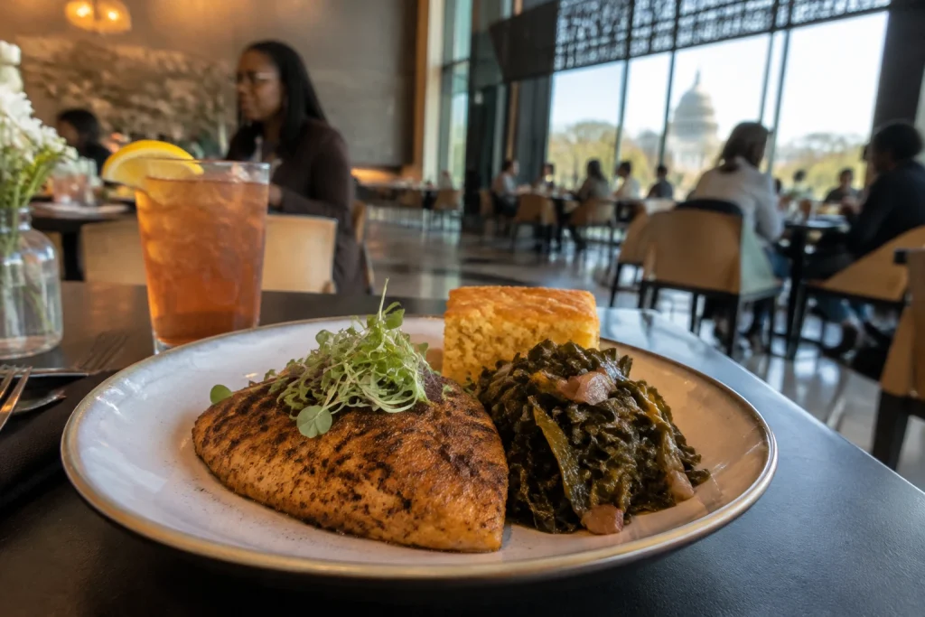 Plated lunch at Sweet Home Café in the National Museum of African American History and Culture.